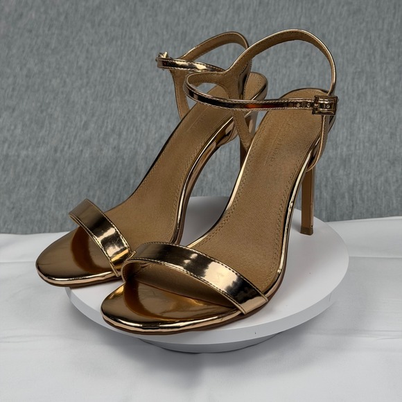 ASOS DESIGN Shoes - ASOS DESIGN Metallic Rose Gold Ankle Strap Stiletto Heels Sandals Size 6.5